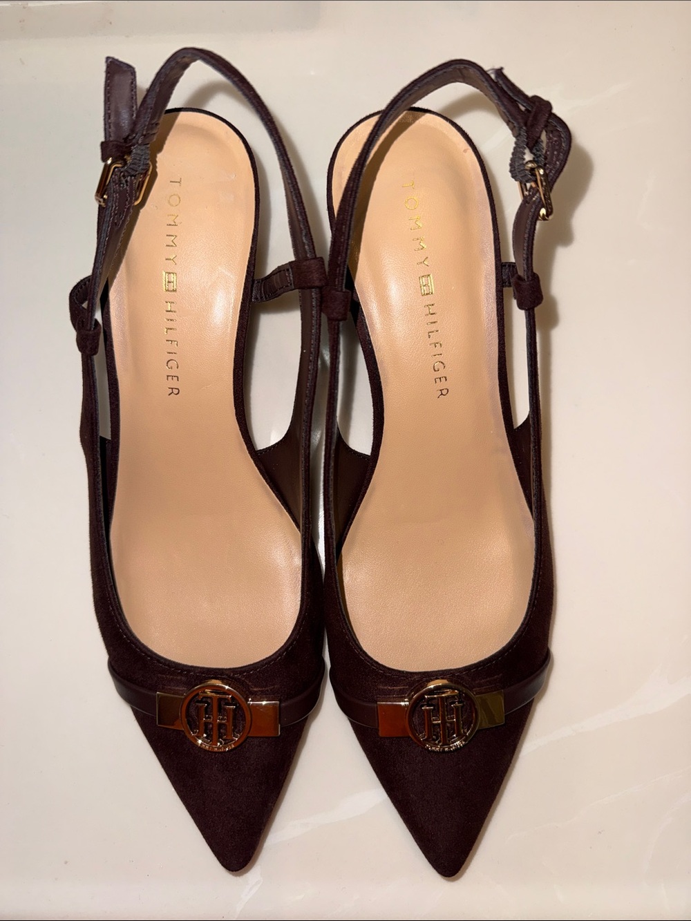 Tommy Hilfiger Dark Brown Pointed Toe Slingback Heels